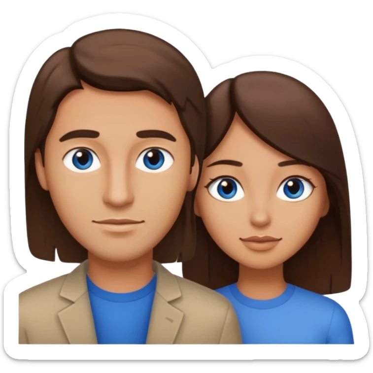 couple homme cheveux raide châtains et yeux bleu et femme cheveux raide chatains et yeux marron sticker