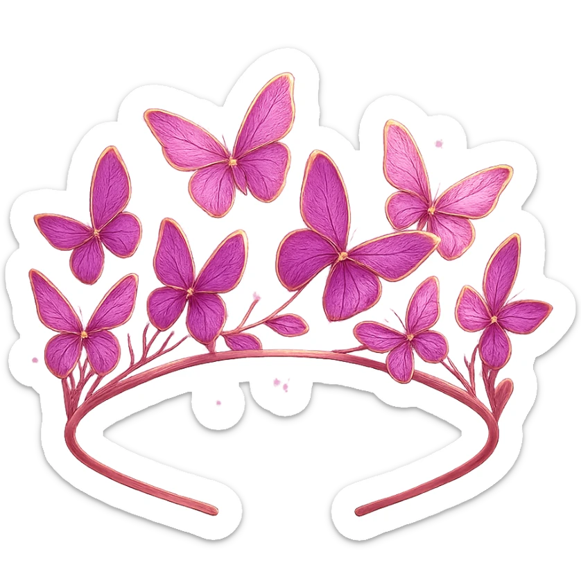 Edit the butterfly crown to be rose gold with pink and purple butterflies and a magical pink glow. Keep the background transparent. sticker