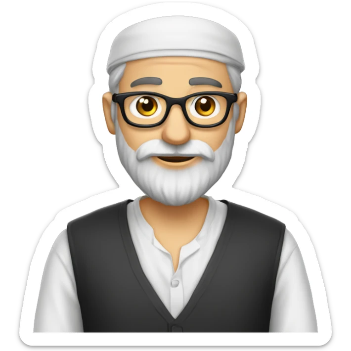 rav juif sans chapeau, avec une barbe noir courte, lunettes avec une kippa, une chemise blanche sticker