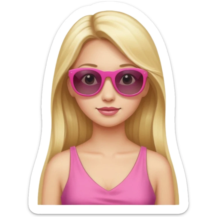 dior women with long blonde hair wear sun glasses, pink dress sticker