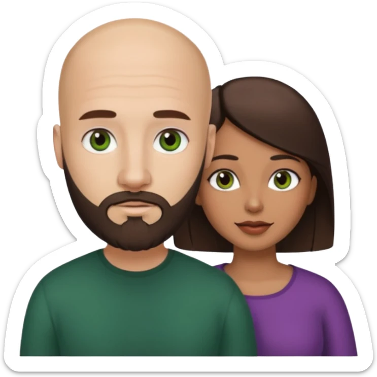 Man beard bald white dark green eyes woman medium hair brown brown eyes latina  sticker