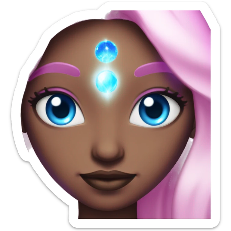 magical diva with pink andromedan skin long hair and blue eyes glowing third eye sticker