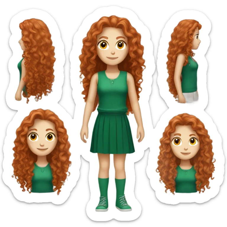 White Girl with long curly red hair wearing green white skin  sticker