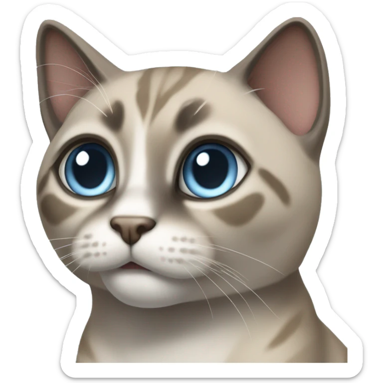 Thai breed realistic adult cat with a light cream-brown body, full dark gray face, ears, and paws. Short fur, sharp ears, striking light blue eyes  sticker