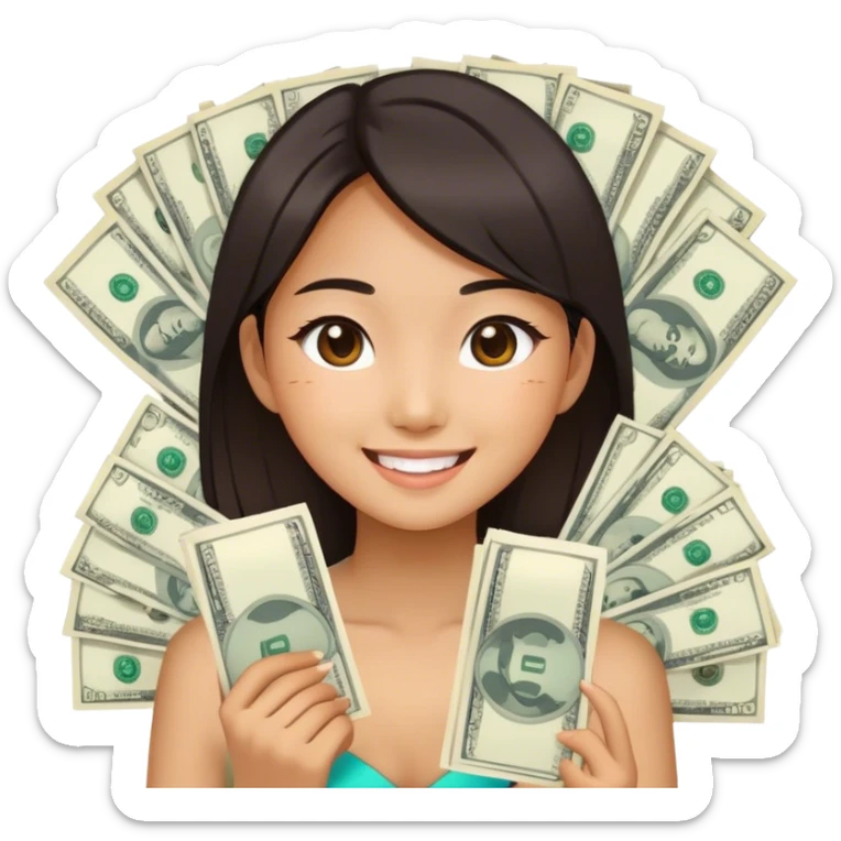 happy hk girl with lots of money and artistic sticker