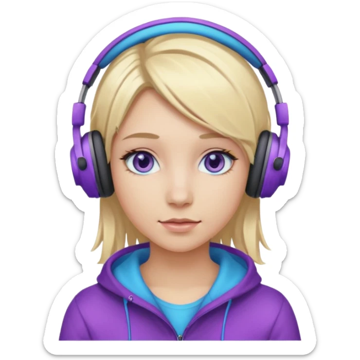 girl blond hair with purple highlights in hair blue eyes and wearing headphones sticker