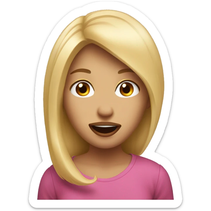 A girl with blonde hair shows a fac and sticks out her tongue sticker