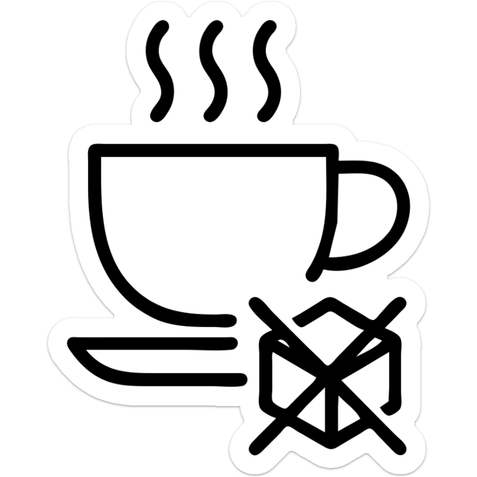 outlined emoji of a coffee cup with a sugar-free symbol, such as a crossed-out sugar cube or a 'sugar free' label sticker