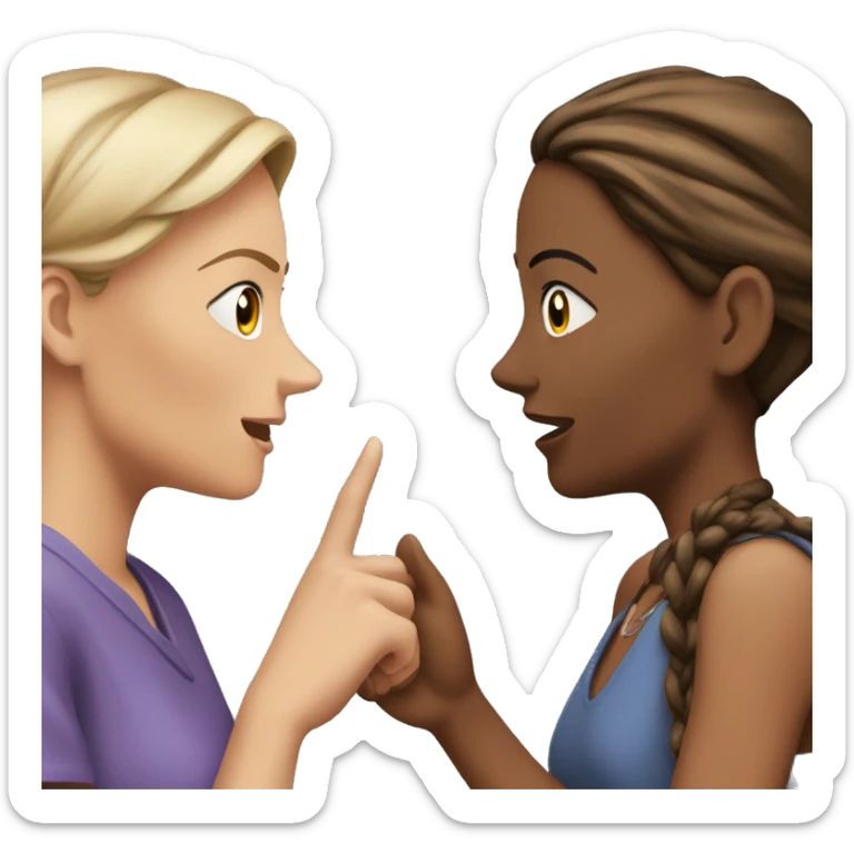 one woman saying something into the ear of another woman closing by hand sticker