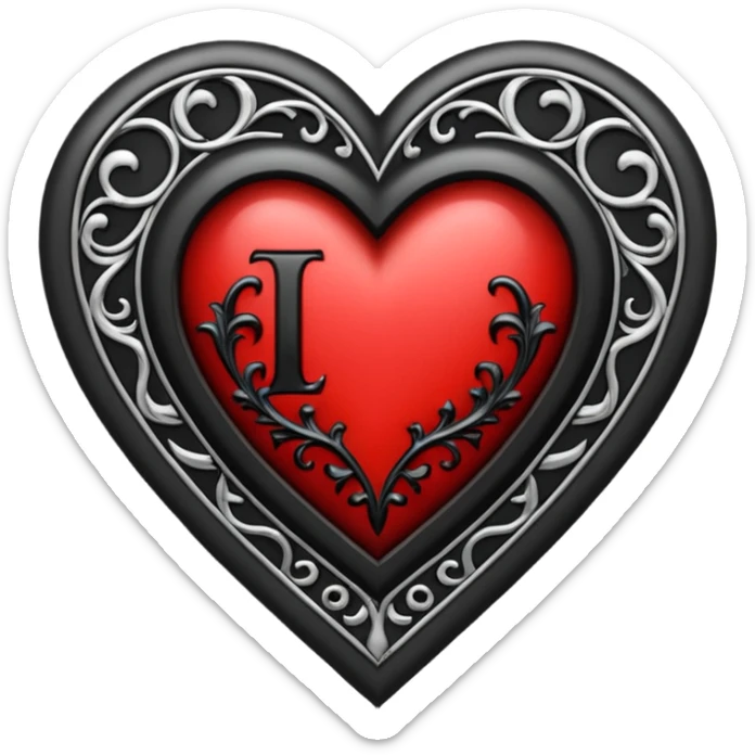 Can you make a heart with a gothic design, I want black and blood red colors . I want the letter I in the middle of the heart sticker