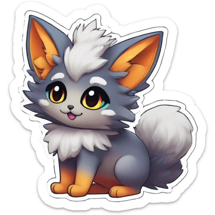 Anthro Fluffy Cool Cute Magical Elemental Shiny Colorful Neon Vibrant Colors Sparkle Kemono-style Chibi Fantasy-Animal-Fakémon-Pokémon-Hybrid Fur Sona Aesthetic Full Body Sticker sticker