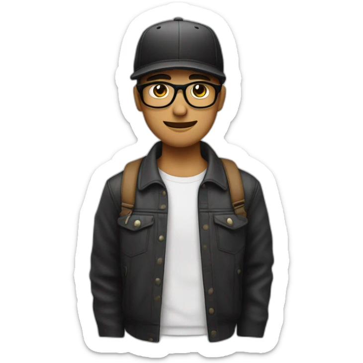 Un joven blanco con gafas, pelo negro, barba y una gorra en la que está escrito MING DL sticker