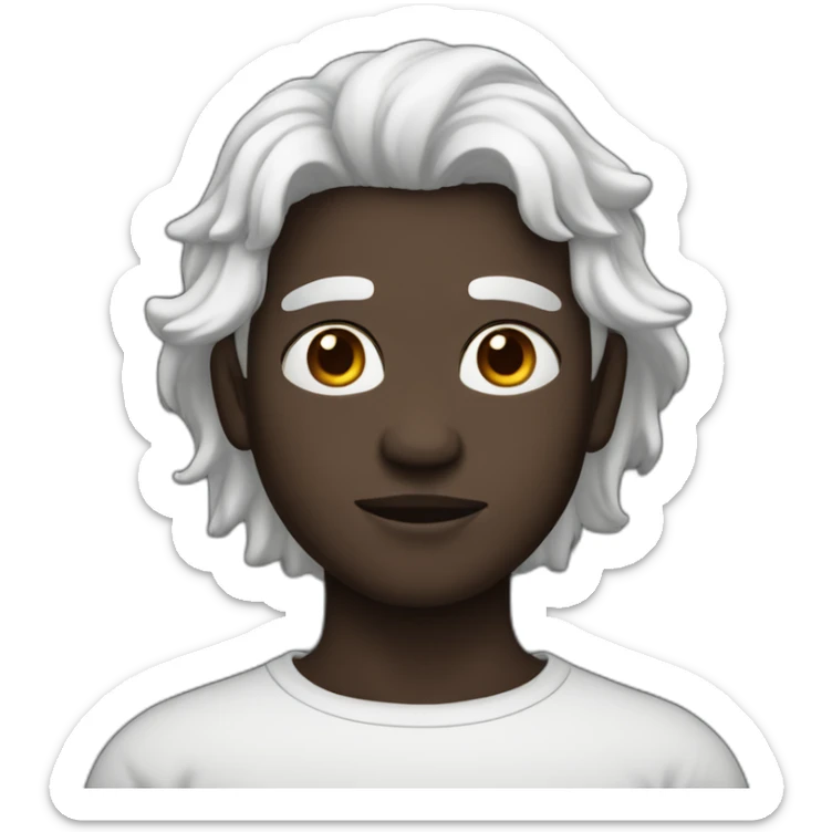 only obove neck structure of human with dark skin and round face with small eyes and long white hair sticker