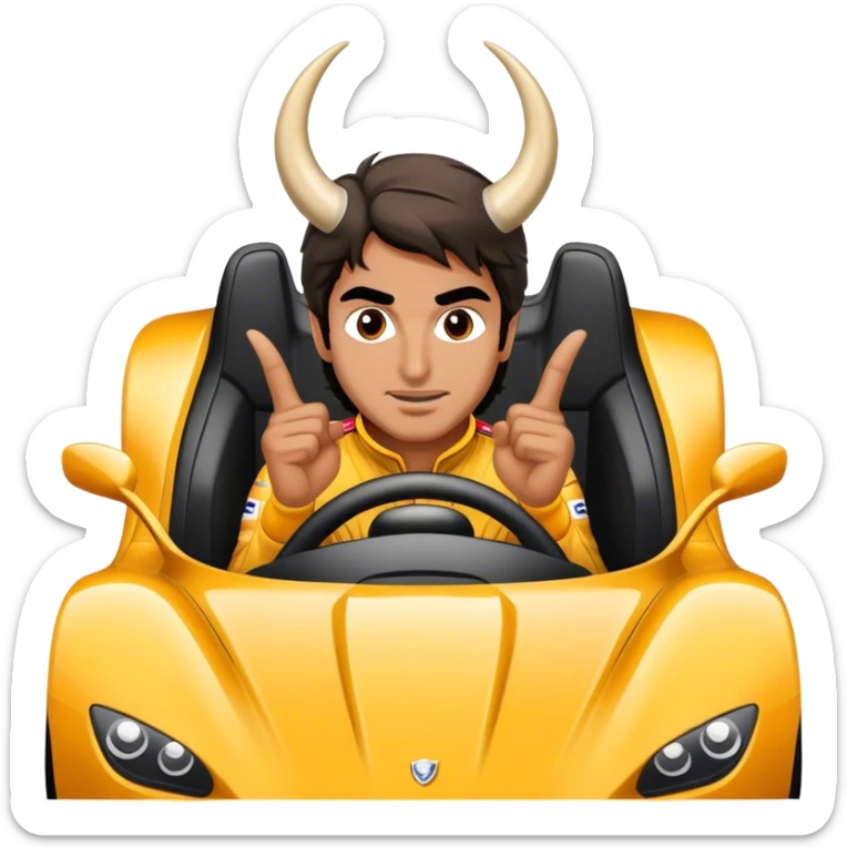 Create an emoji of Carlos Sainz in a sports car making horns sticker