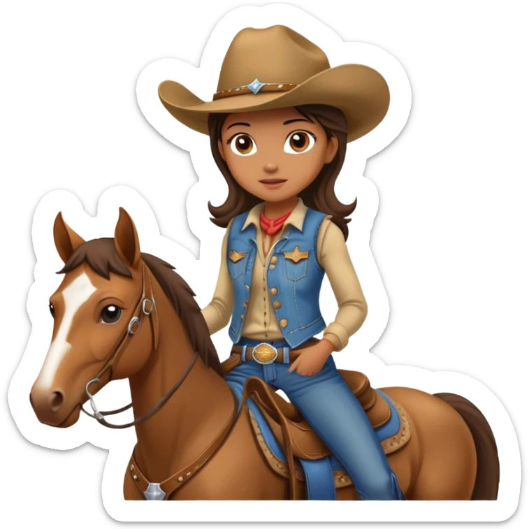 Girl with a cowboy hat jeans and a vest riding a quarter horse sticker