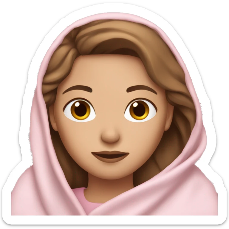 woman with brown hair and fair skin wrapped in light pink blanket sticker