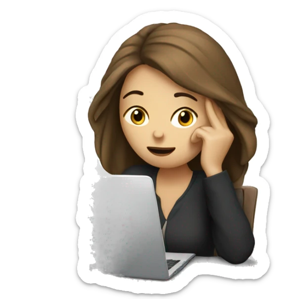 tired french girl with laptop drinking a lot of coffee sticker