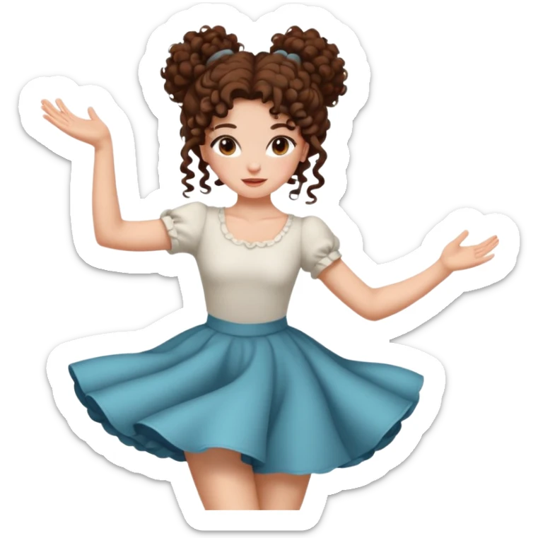 girl with big curly hair in a bun dancer brunette, white, freckles and brown eyes sticker