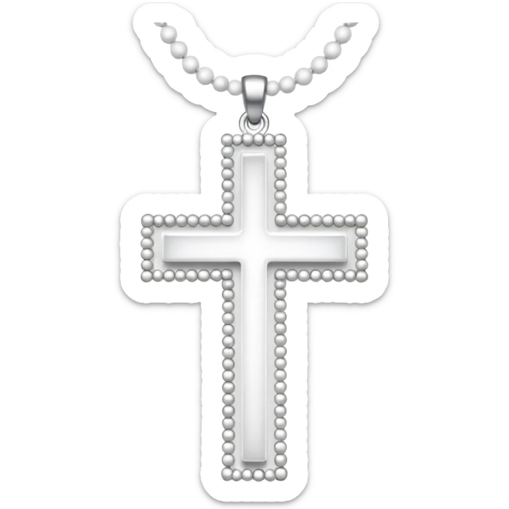 Elegant emoji icon of a white cross made of white beads, glossy surface, and white bead chain subtle shadows, pure white palette sticker