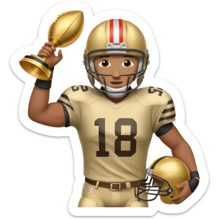 football player trophy gold old helmet player giving stiff arm knee up sticker