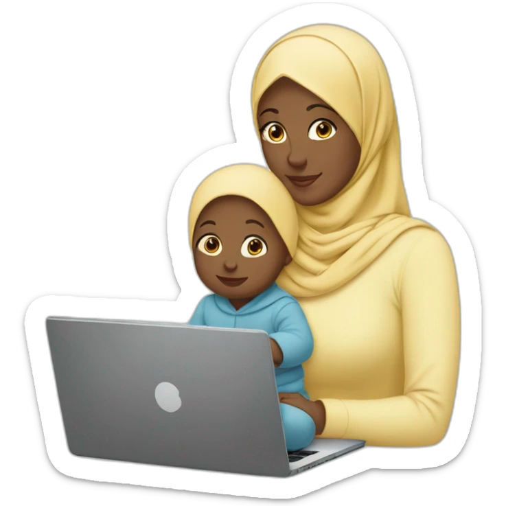 white-hijabi-woman-with-a-baby-boy-in-front-of-a-laptop sticker