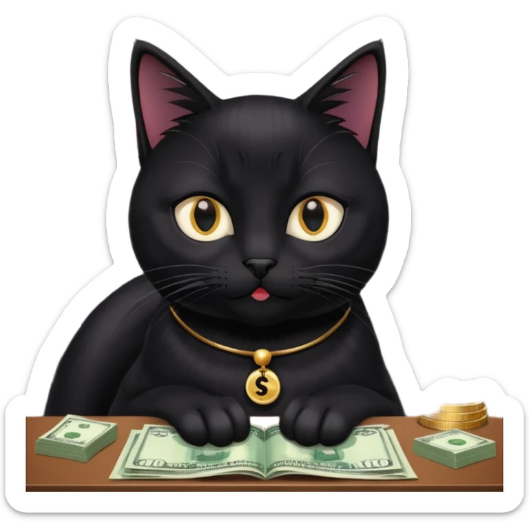 stock investing black and smart cat, with stock charts and money sticker