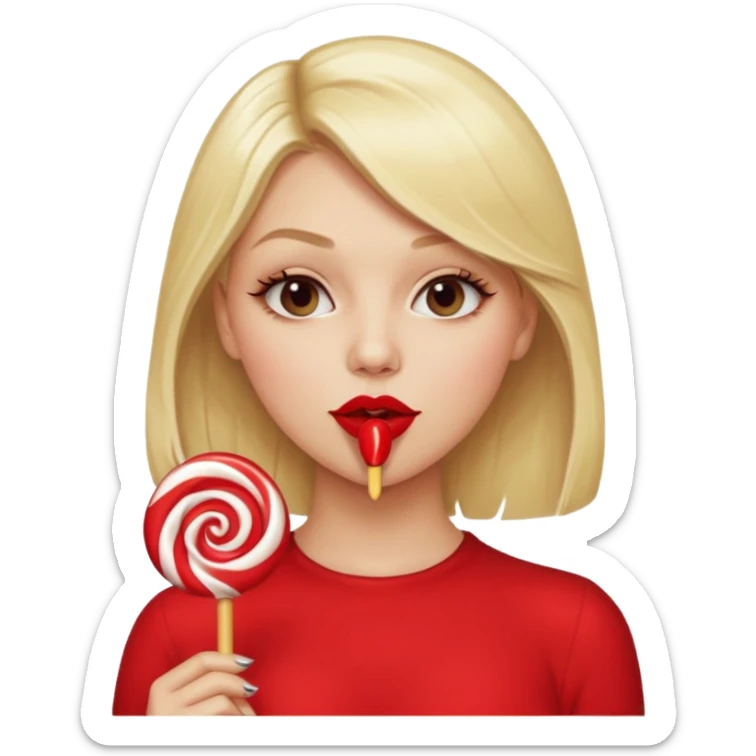 A naked blonde female sucking on a lollipop seductively with nice tits sticker