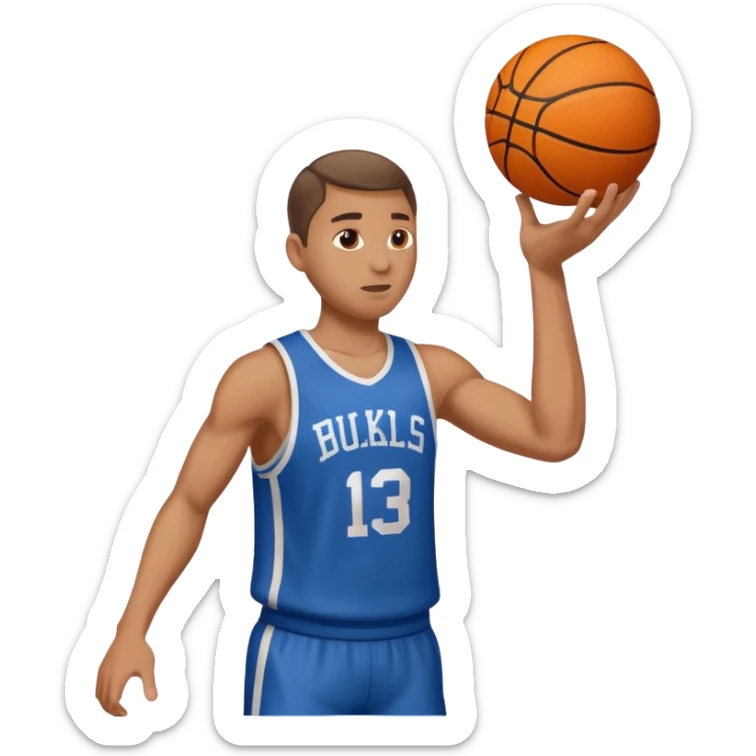 Behind shot of man shooting a baskeball at the basketball hoop but ball is slightly to the right sticker