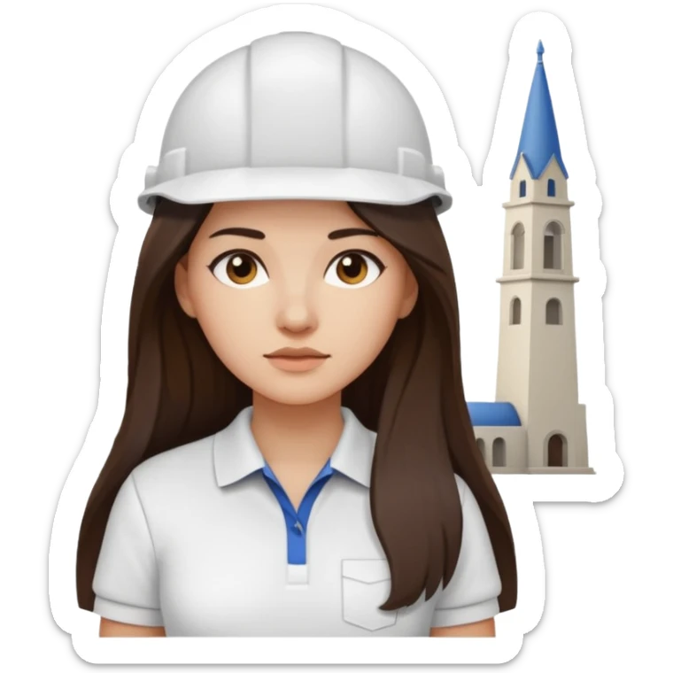 architect woman light skinned dark brown hair in WHITE POLO, long hair but then wearing proper architeture attire sticker