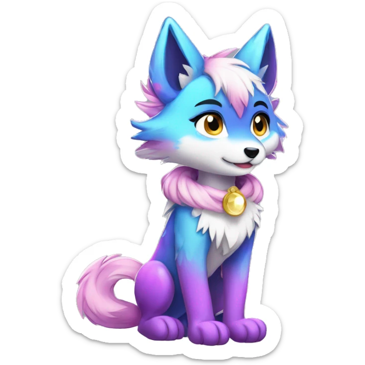 Anthro Colorful Shiny Fionbri-Falvie-sparkle-wolf-sona with shiny markings full body sticker