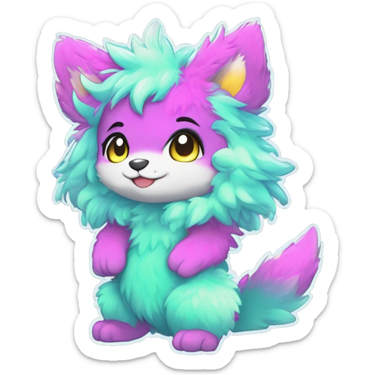 Anthro Scalie Fluffy Cool Cute Magical Shiny Colorful Neon Vibrant Colors Sparkle Kemono-style Chibi Fantasy-Animal-Fakémon-Pokémon-Hybrid Fur Sona Aesthetic Full Body sticker