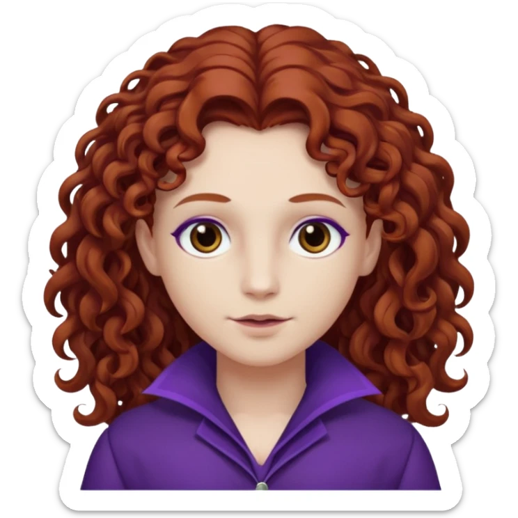 Armand with white skin, brown eyes , long auburn curly hair, dark purple outfit sticker