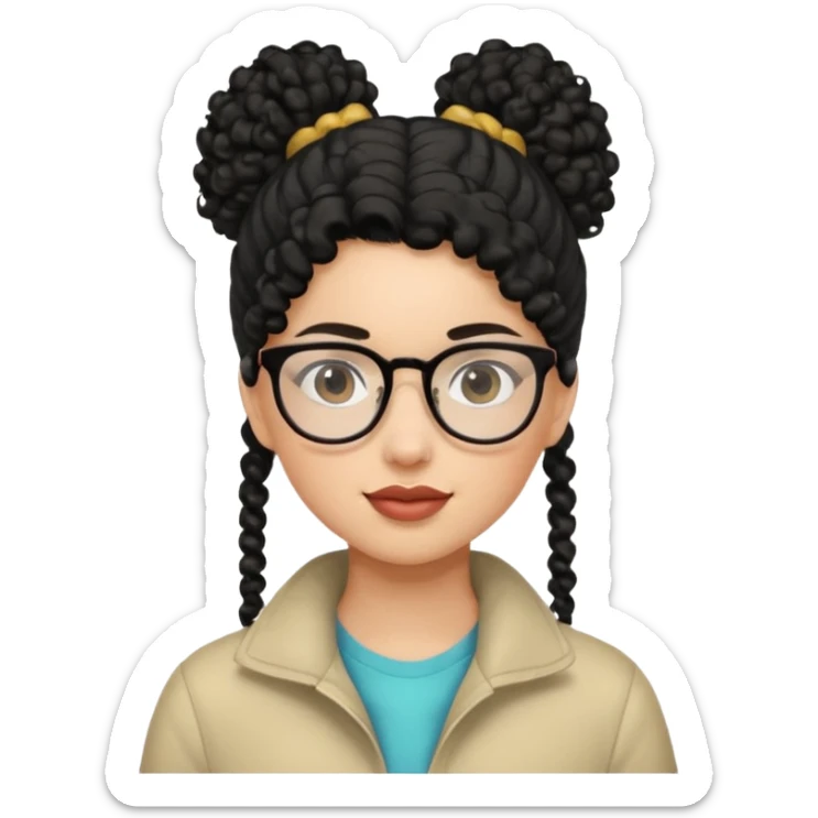 hija con gafas y cabello rizos de color negro con una cola de caballo alta sticker
