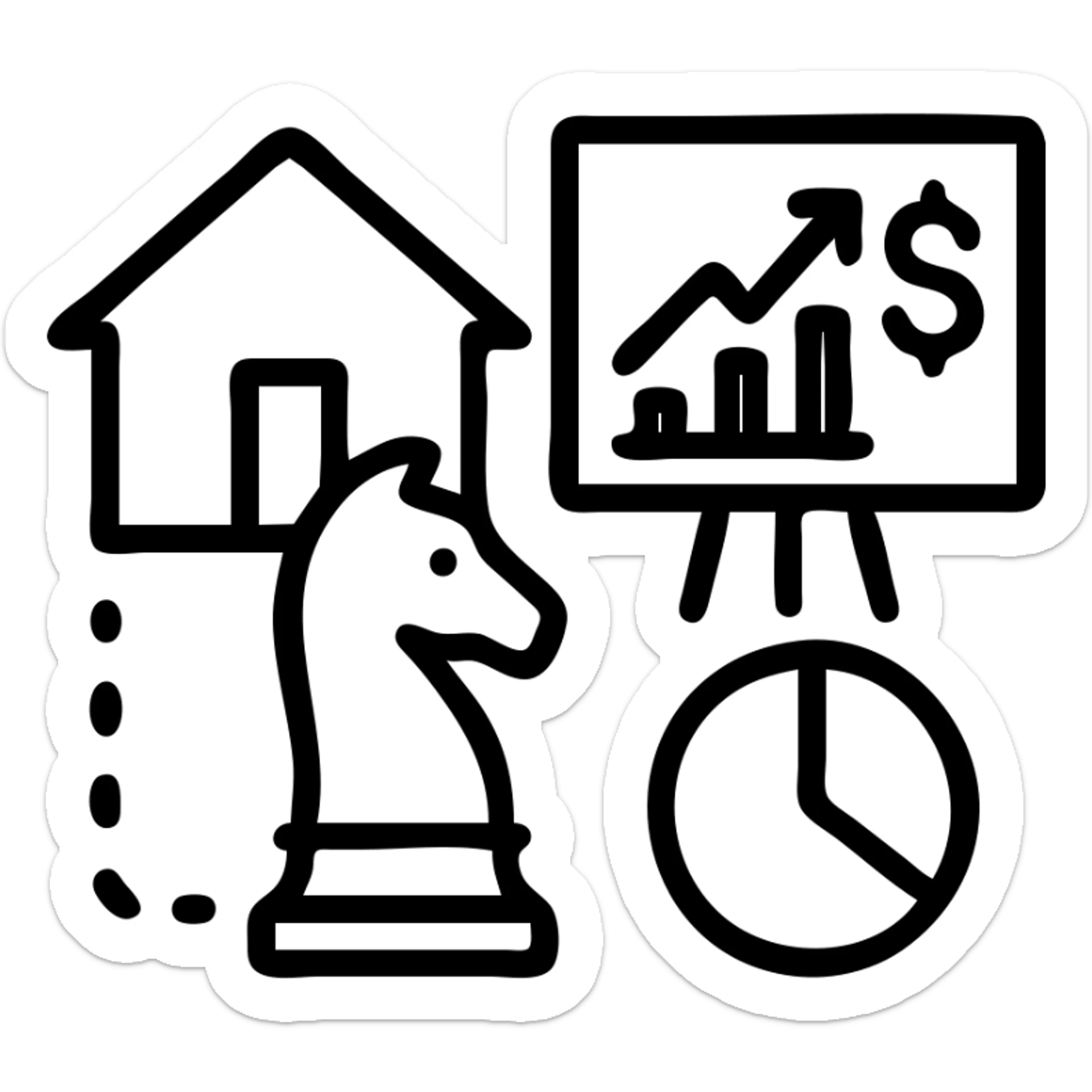 Ícono de real estate que refleje que trabajamos con una estrategia personalizada con visión de ROI y que nuestro método de trabajo nos permite ayudarte a tomar decisiones basadas en datos, rentabilidad y lifestyle. sticker