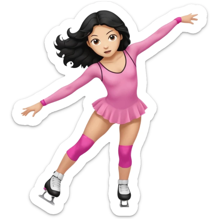 una patinadora con pelo negro largo y ondulado en las puntas con un mallot de color patinando  sticker