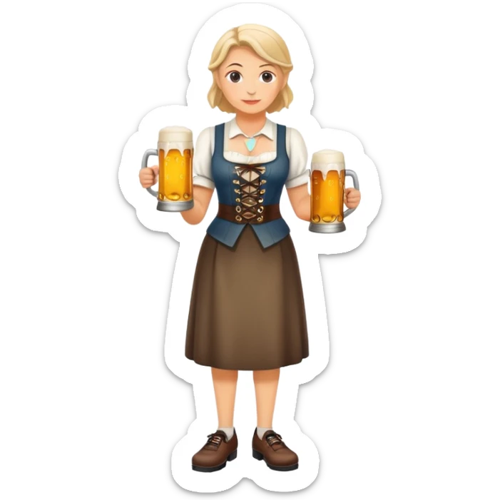 old German waitress, laced up shoes, standing, holding a stein of beer in the hand  sticker