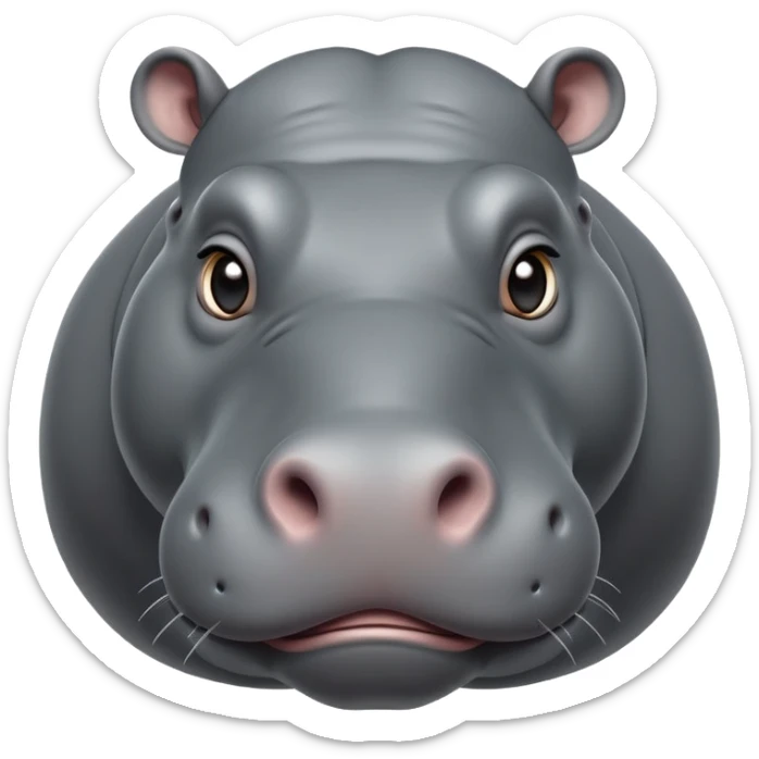 cinematic-noble-hippo-portrait-emoji,-poised-and-regal,-with-a-massive,-robust-build-and-a-smooth,-sleek-slate-gray-hide,-deep-set-soulful-eyes,-simplified-yet-sharp-and-sophisticated-features,-highly-detailed,-glowing-with-a-soft radiance sticker