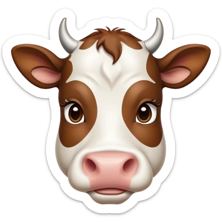 cinematic-noble-brown-and-white-cow calf-portrait-emoji,-poised-and-regal,-with-a-large,-sturdy-build-and-a-beautifully-patterned-hide-of-rich-brown-accented-by-crisp-white-patches,-deep-set-soulful-brown-eyes,-simplified-yet-sharp-and-sophisticated sticker