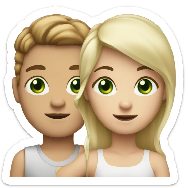 blonde girl with green eyes holding hands with boy with brown hair and brown eyes sticker