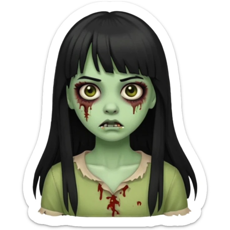 faça o emoji de uma menina zumbi igual a esse 🧟‍♀️de cabelos longos pretos com franja sticker