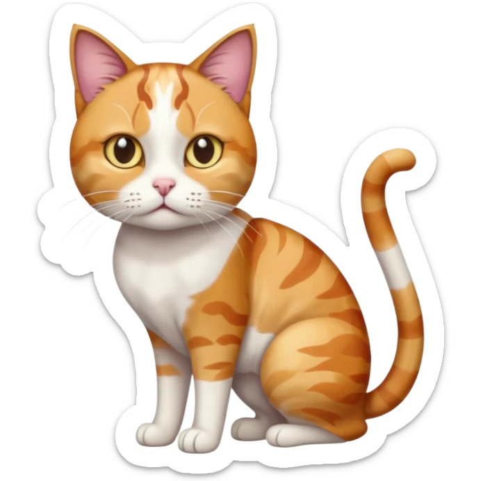 full body colourful calico tabby cat with disproportioned head with an anxious face and white front legs sticker