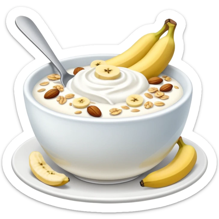 Crüsli-müsli, nøtter, blåbær, bananskiver, med Kefir-Biola-yoghurt i skål  sticker