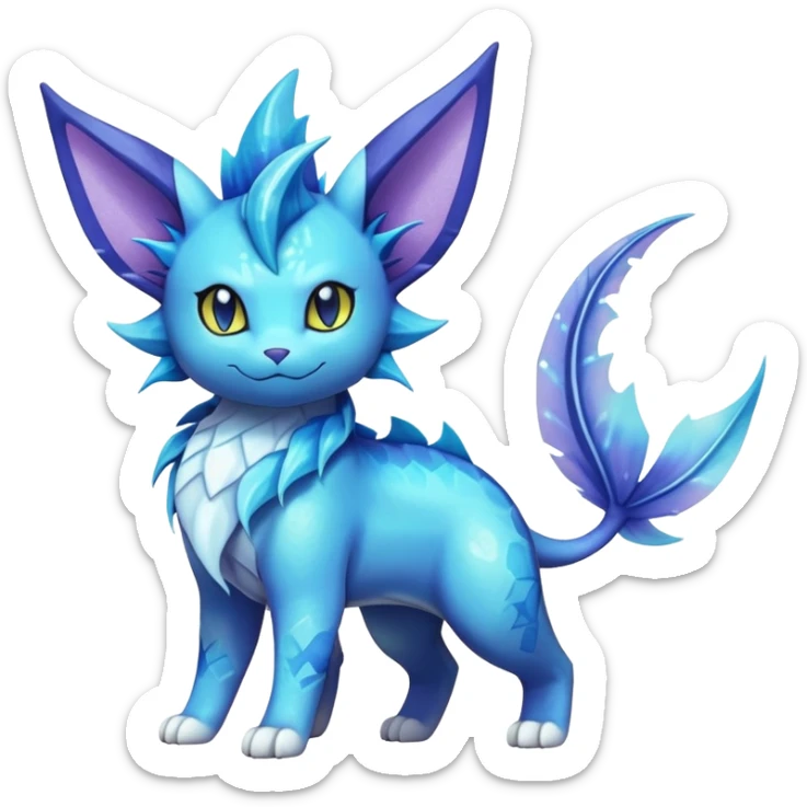 Elemental Exotic Colorful Fantasy Purrloin-Vaporeon-Pokémon-Fakémon-hybrid-creature (full body) sticker