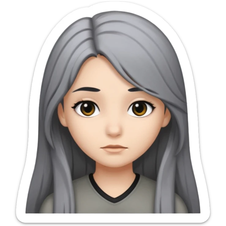 girl with black and gray hair and black eyes and long hair sticker