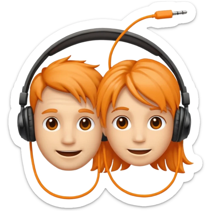 Orange happy face emoji with a couple of hair,headphones,and antennas. sticker