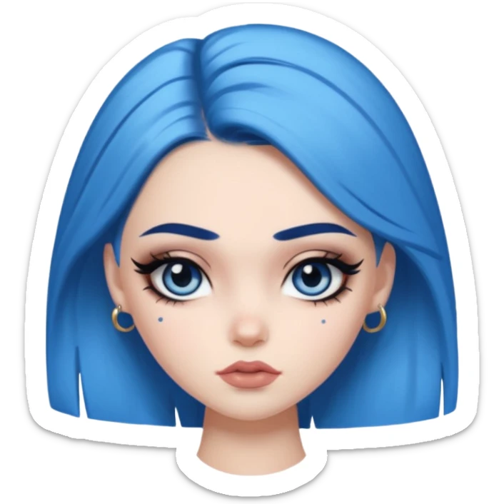 pale skin, bratz baddie, beautiful eyes,dark eyebrows, eyeliner, blue hair sticker