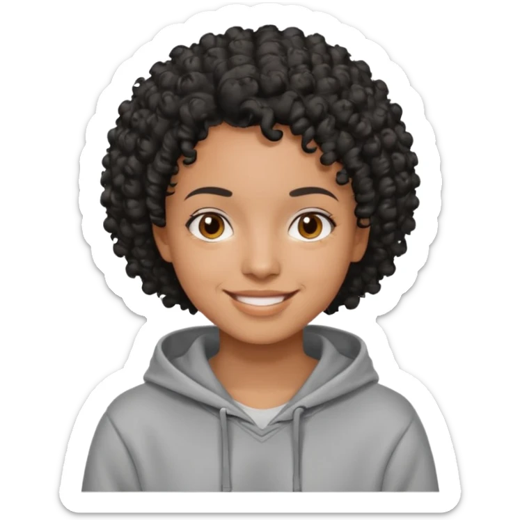 Make a Colombian with black short curly hair wearing a grey hoodie sticker