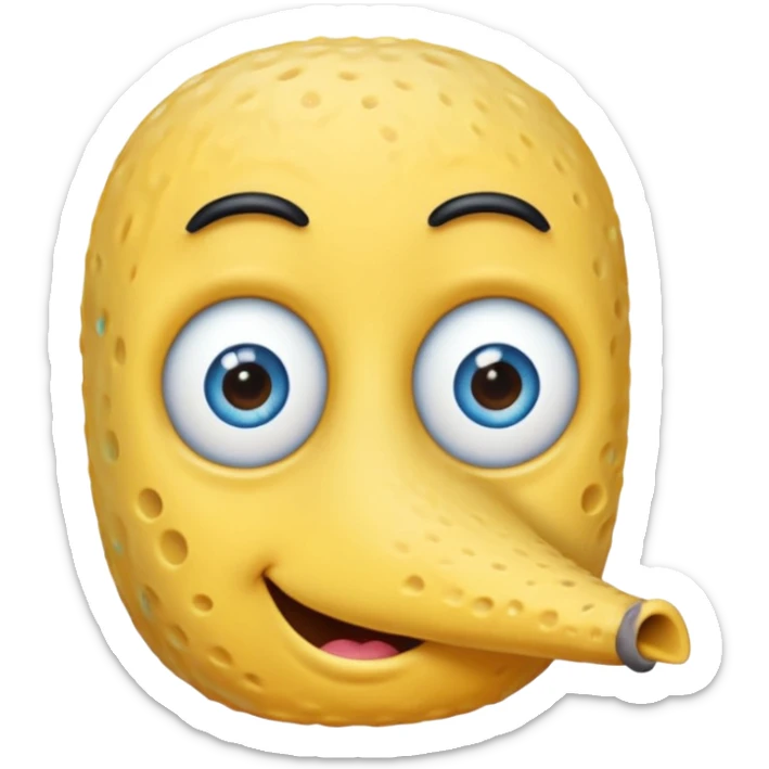 Bob esponja con nariz larga pestañas grandes sin cejas y con los ojos azules sticker