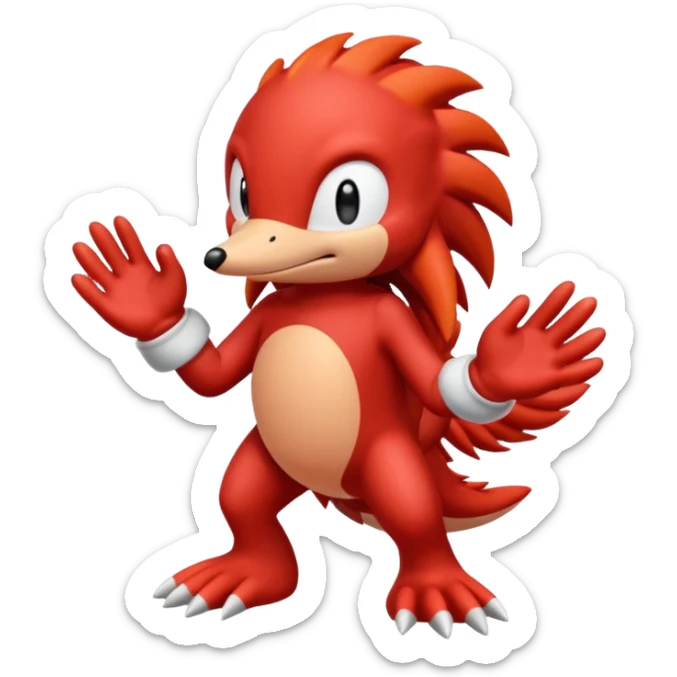 Sonic the hedgehogs friend knuckles a red animal with peach arms and white gloves sticker