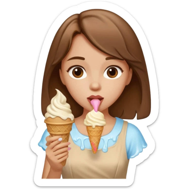 Un fille  brune au vêtement  beige qui mange une glace sticker